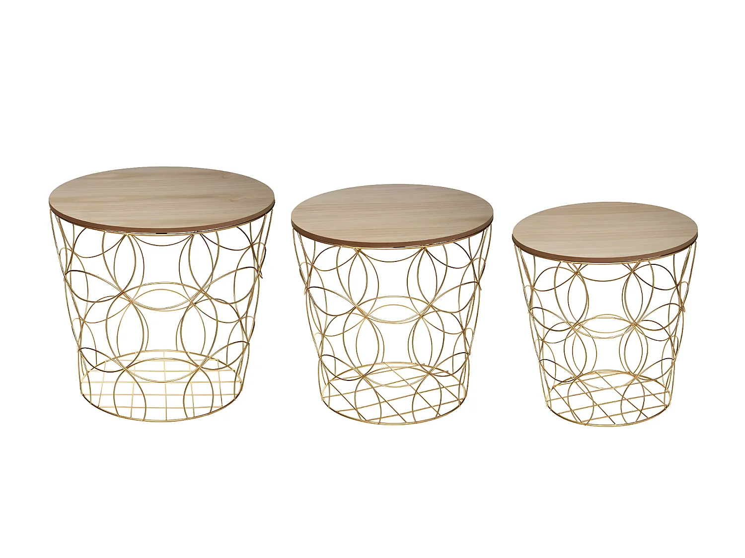 Lot de 3 tables gigogne dorées
