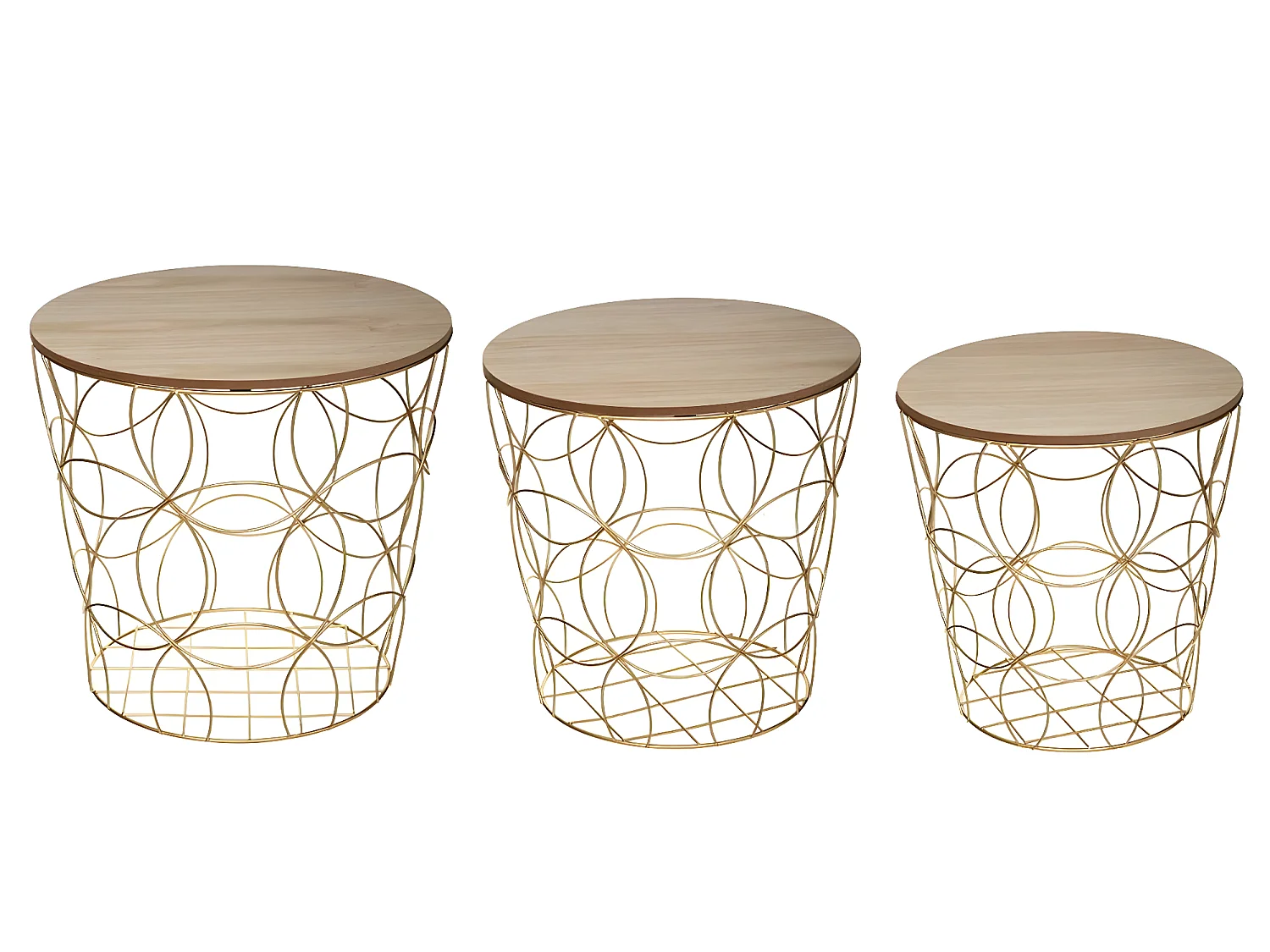 Lot de 3 tables gigogne dorées