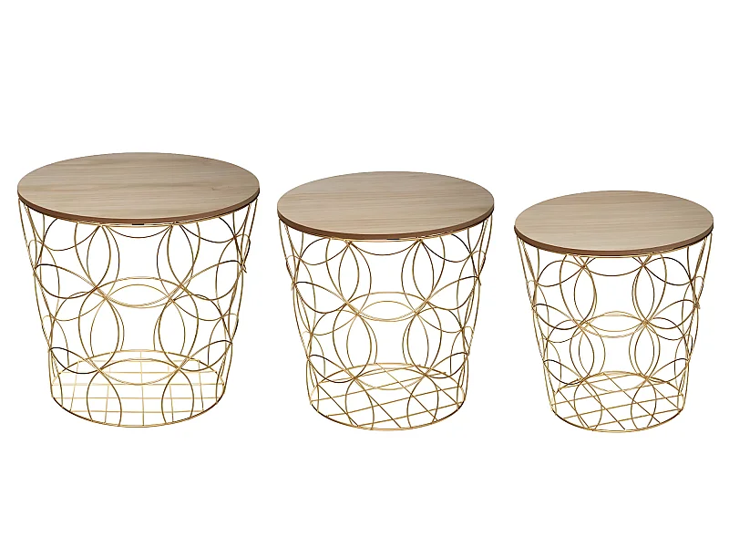 Lot de 3 tables gigogne dorées
