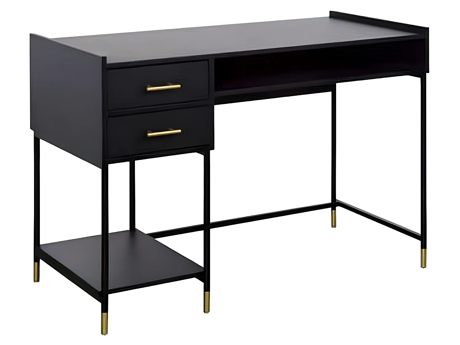 Bureau avec 2 tiroirs en bois / fer coloris noir - Longueur 110 x Profondeur 55 x Hauteur 78 cm