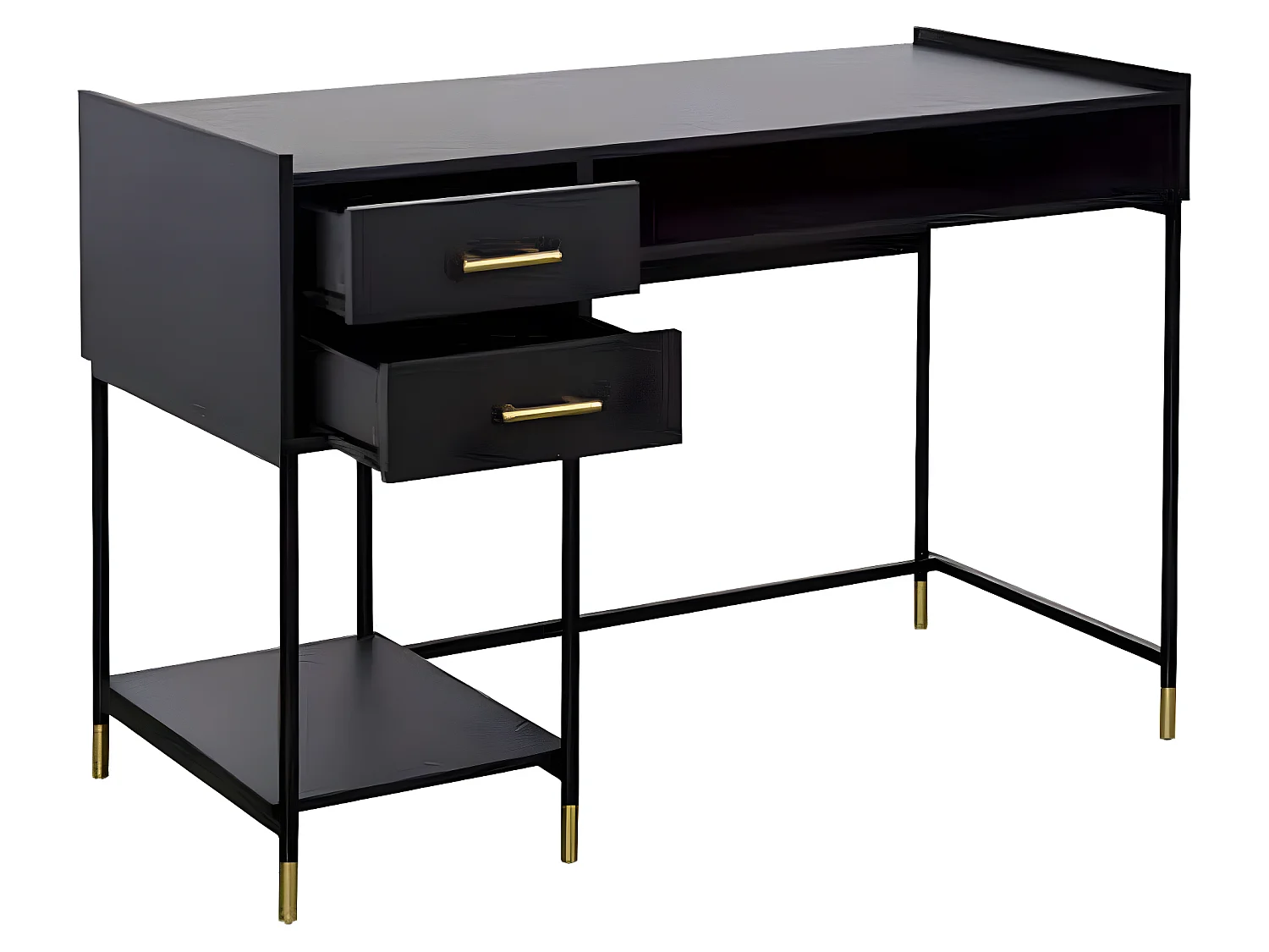 Bureau avec 2 tiroirs en bois / fer coloris noir - Longueur 110 x Profondeur 55 x Hauteur 78 cm