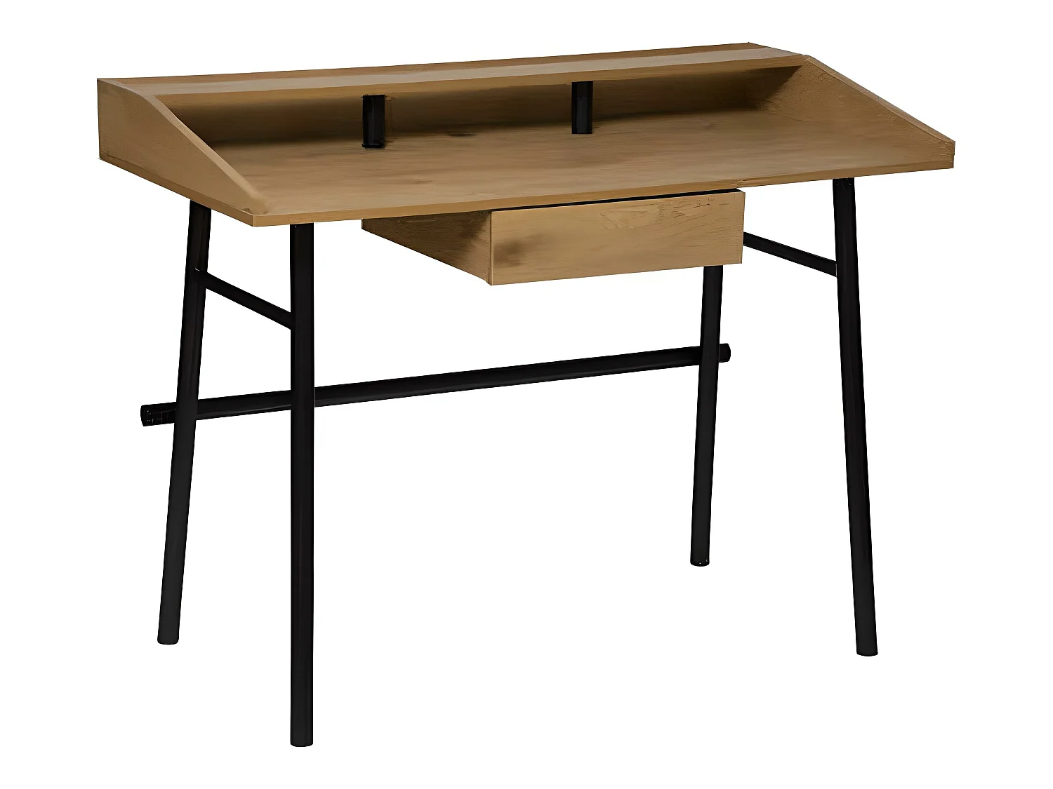 Bureau en fer et bois coloris beige - longueur 110 x profondeur 55 x hauteur 85 cm