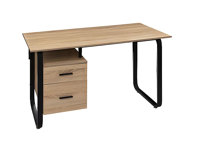 Bureau en bois et métal coloris naturel - Longueur 120 x Profondeur 60 x Hauteur 75 cm