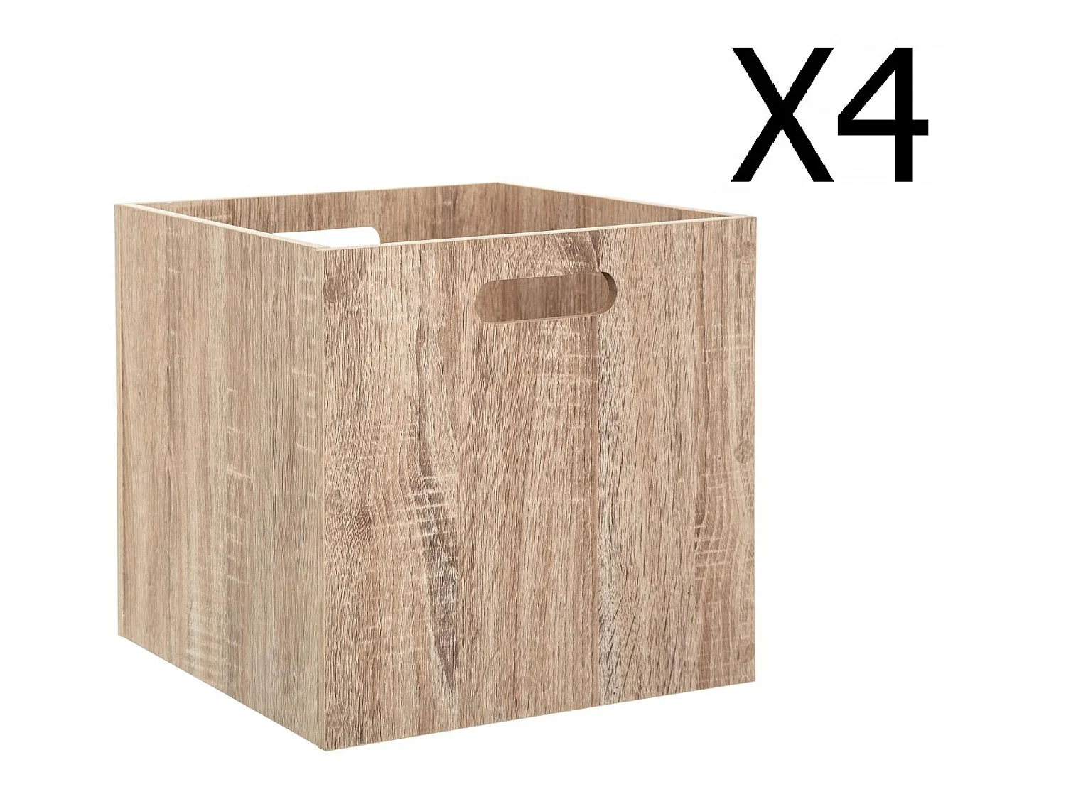 Lot de 4 Boites de rangement en bois Naturel - L. 30.5 x P. 30.5 x H. 30.5 cm
