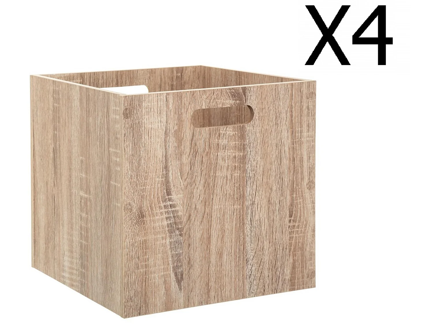 Lot de 4 Boites de rangement en bois Naturel - L. 30.5 x P. 30.5 x H. 30.5 cm