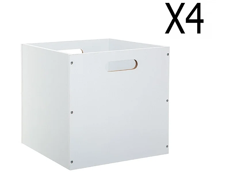 Lot de 4 Boites de rangement en bois Blanc - L. 30.5 x P. 30.5 x H. 30.5 cm