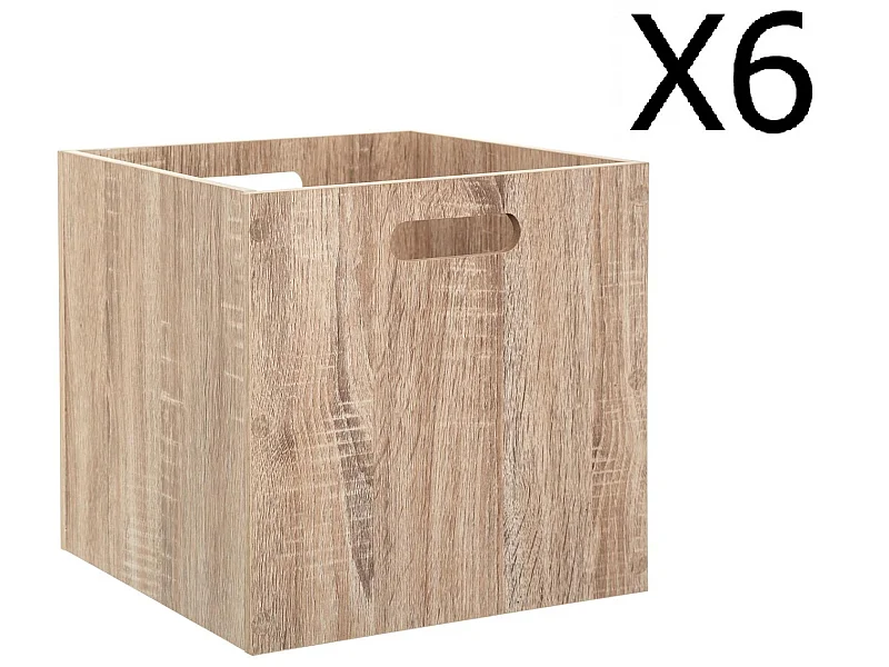 Lot de 6 Boites de rangement en bois Naturel - L. 30.5 x P. 30.5 x H. 30.5 cm