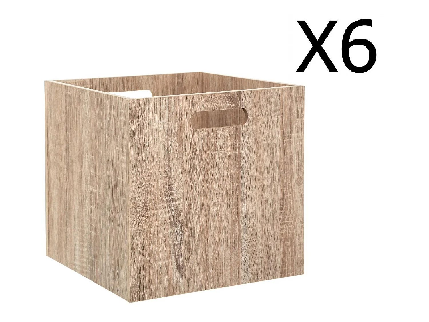 Lot de 6 Boites de rangement en bois Naturel - L. 30.5 x P. 30.5 x H. 30.5 cm