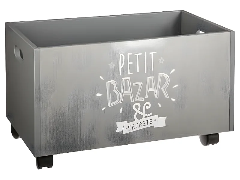 Coffre de rangement à roulettes Gris en Mdf - Dim : L48x l30 x H28 cm
