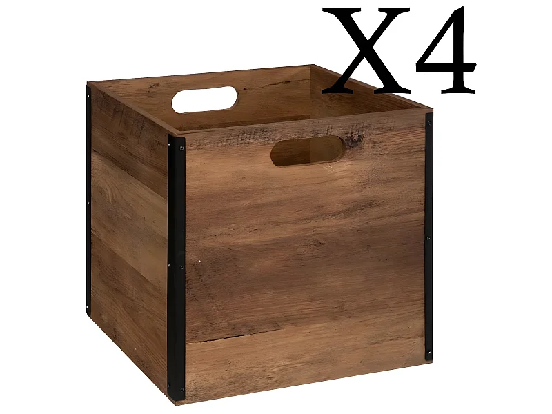 Lot de 4 boites de rangement en MDF - Longueur 31 x Profondeur 31 x Hauteur 31 cm