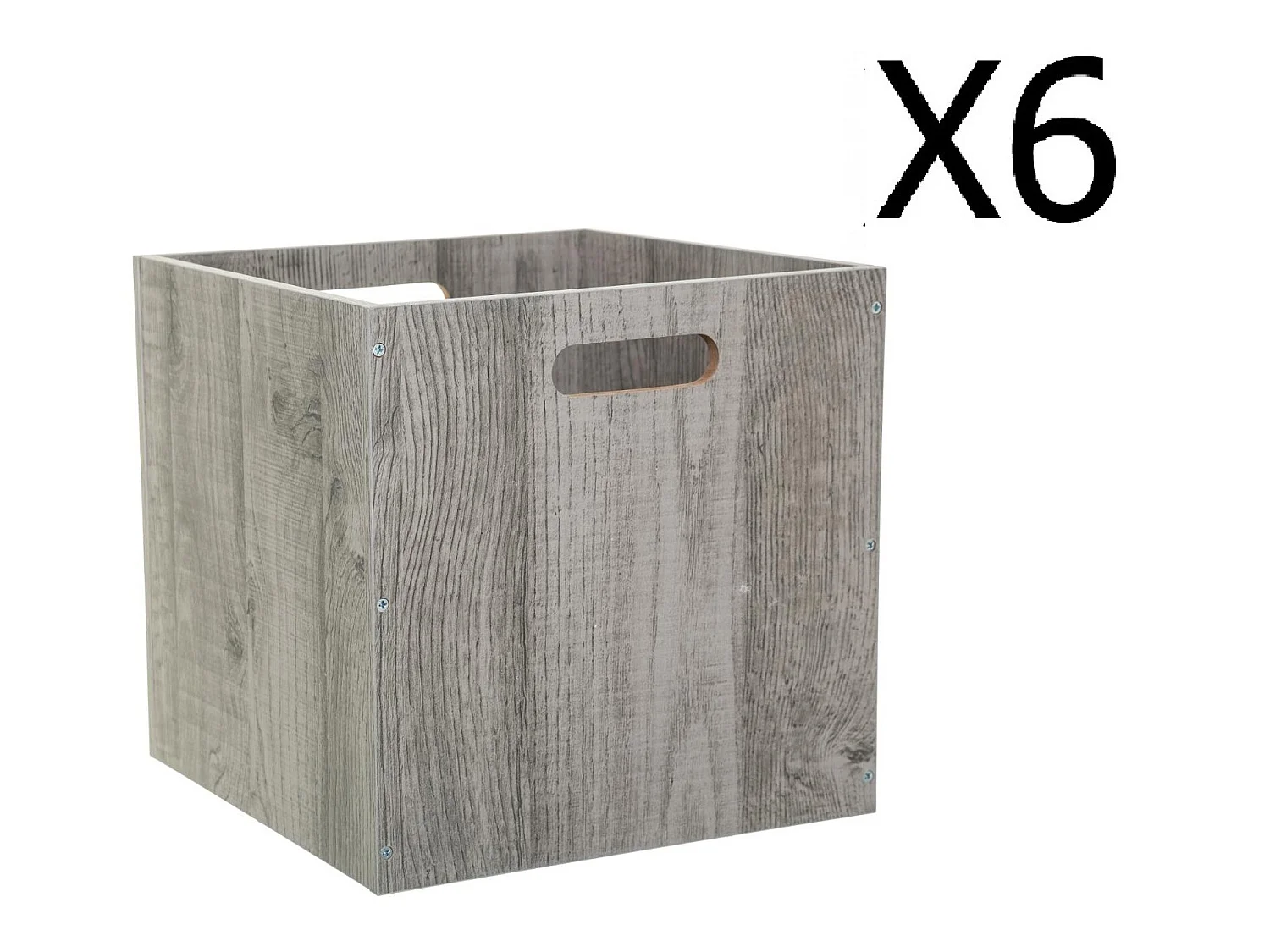 Lot de 6 Boites de rangement en bois Gris - L. 30.5 x P. 30.5 x H. 30.5 cm