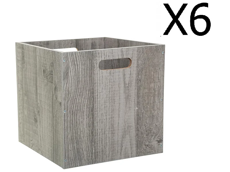 Lot de 6 Boites de rangement en bois Gris - L. 30.5 x P. 30.5 x H. 30.5 cm