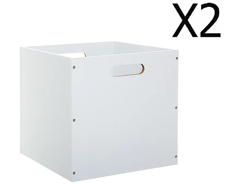 Lot de 2 Boites de rangement en bois Blanc - L. 30.5 x P. 30.5 x H. 30.5 cm