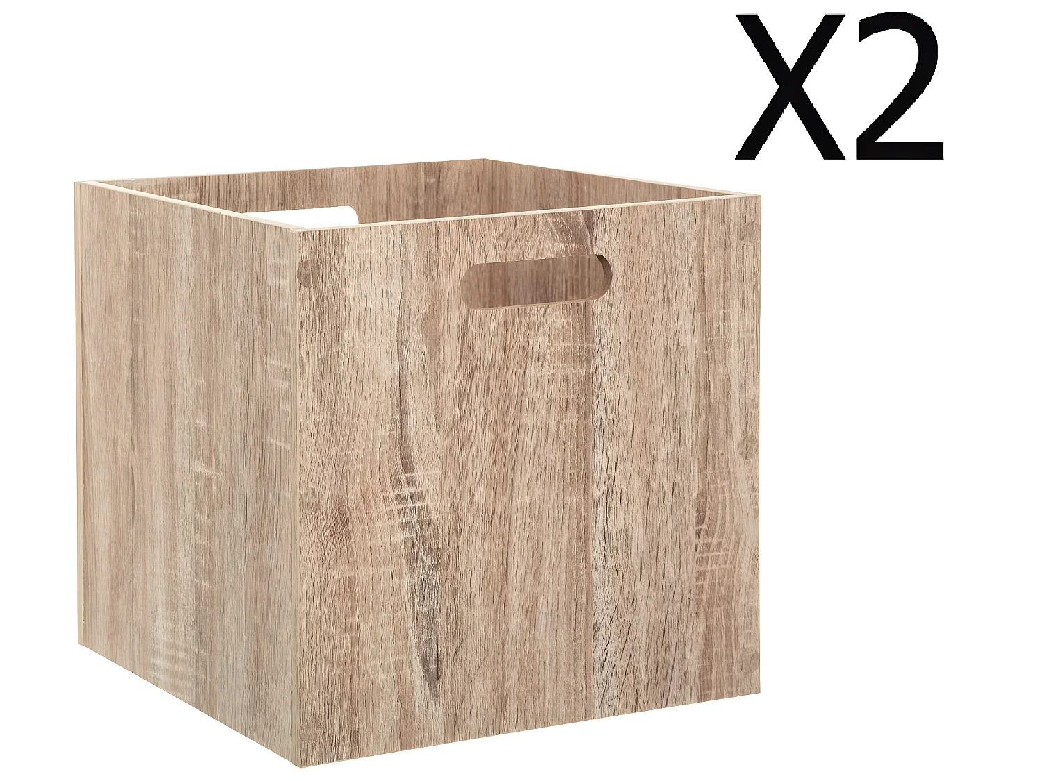 Lot de 2 Boites de rangement en bois Naturel - L. 30.5 x P. 30.5 x H. 30.5 cm