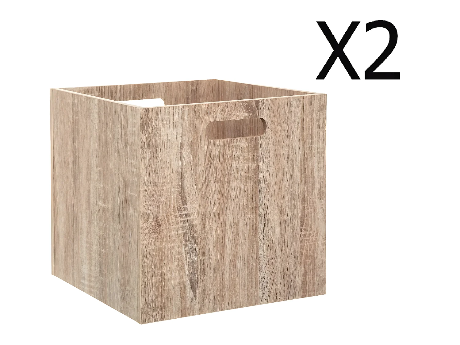 Lot de 2 Boites de rangement en bois Naturel - L. 30.5 x P. 30.5 x H. 30.5 cm