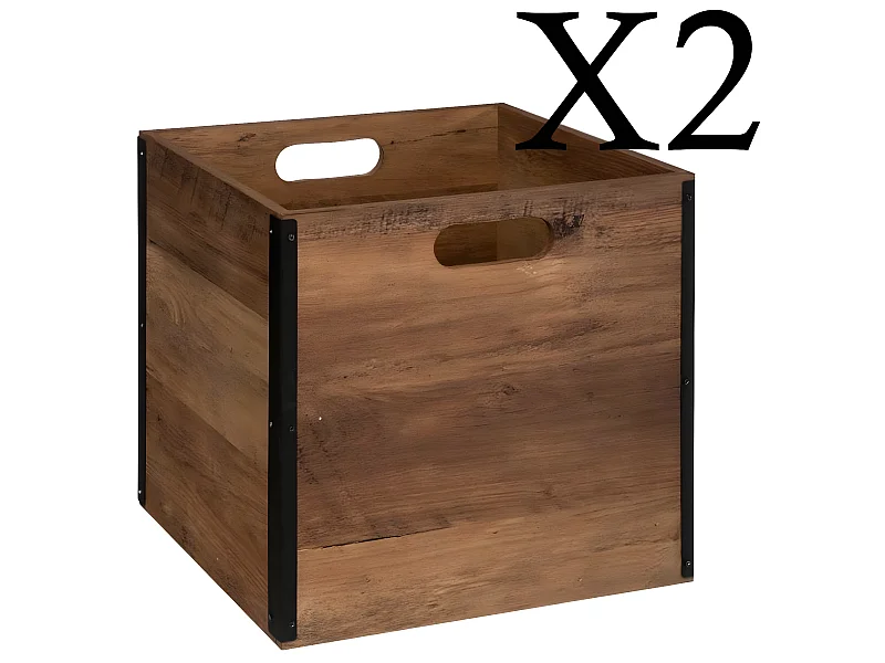 Lot de 2 boites de rangement en MDF - Longueur 31 x Profondeur 31 x Hauteur 31 cm