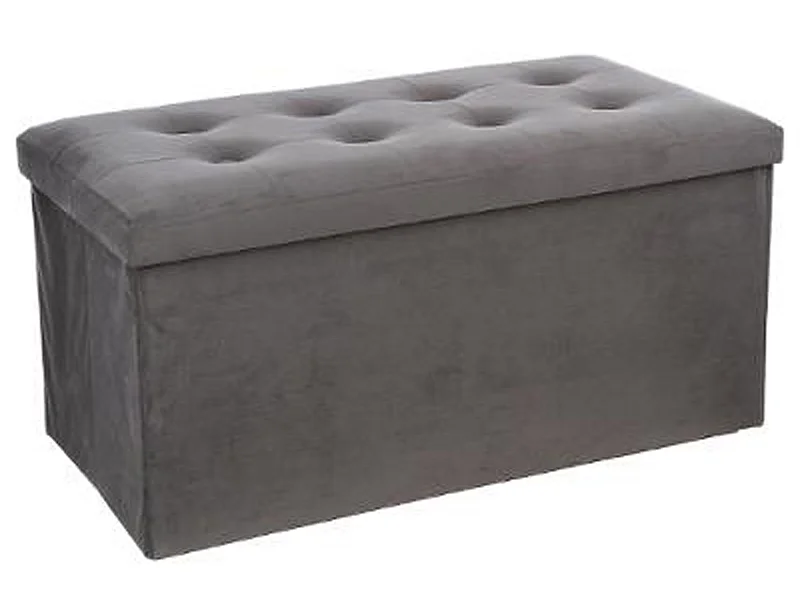 Coffre/pouf pliable en MDF et polyuréthane couleur grise - Dim : L76 x l38 x H38 cm