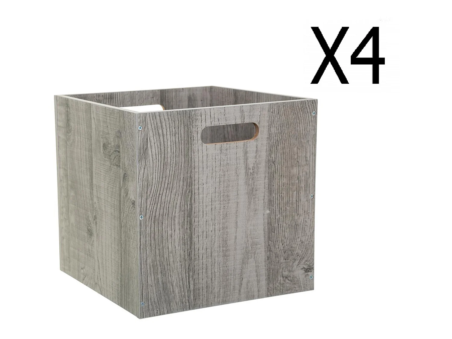 Lot de 4 Boites de rangement en bois Gris - L. 30.5 x P. 30.5 x H. 30.5 cm