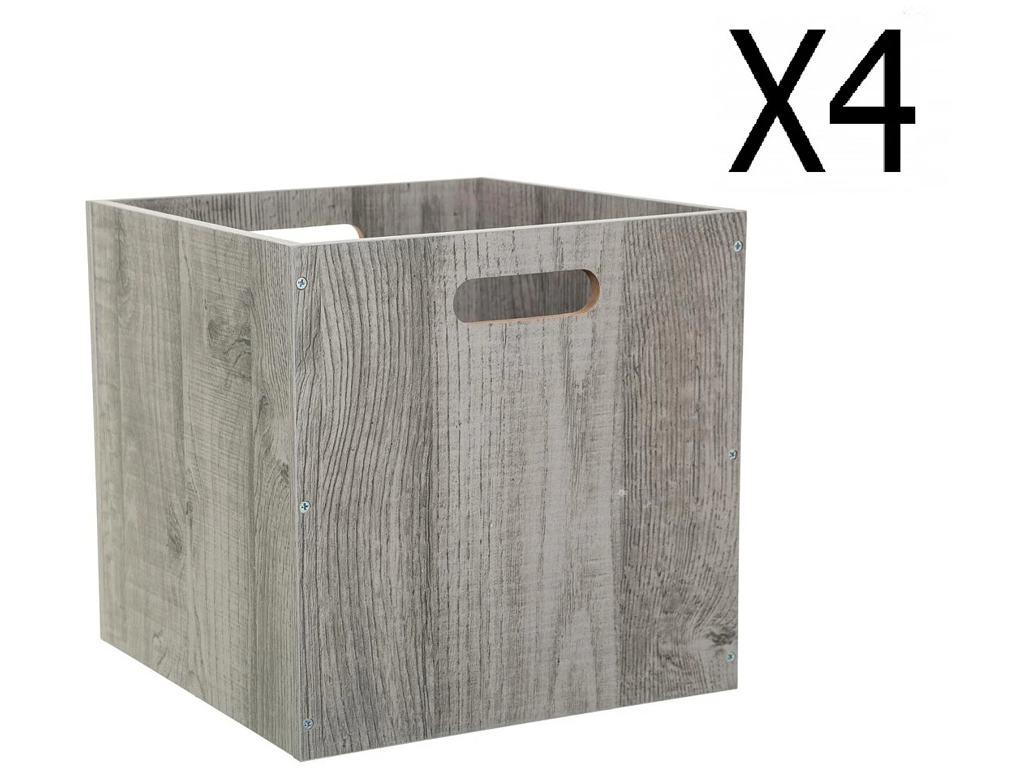 Lot de 4 Boites de rangement en bois Gris - L. 30.5 x P. 30.5 x H. 30.5 cm