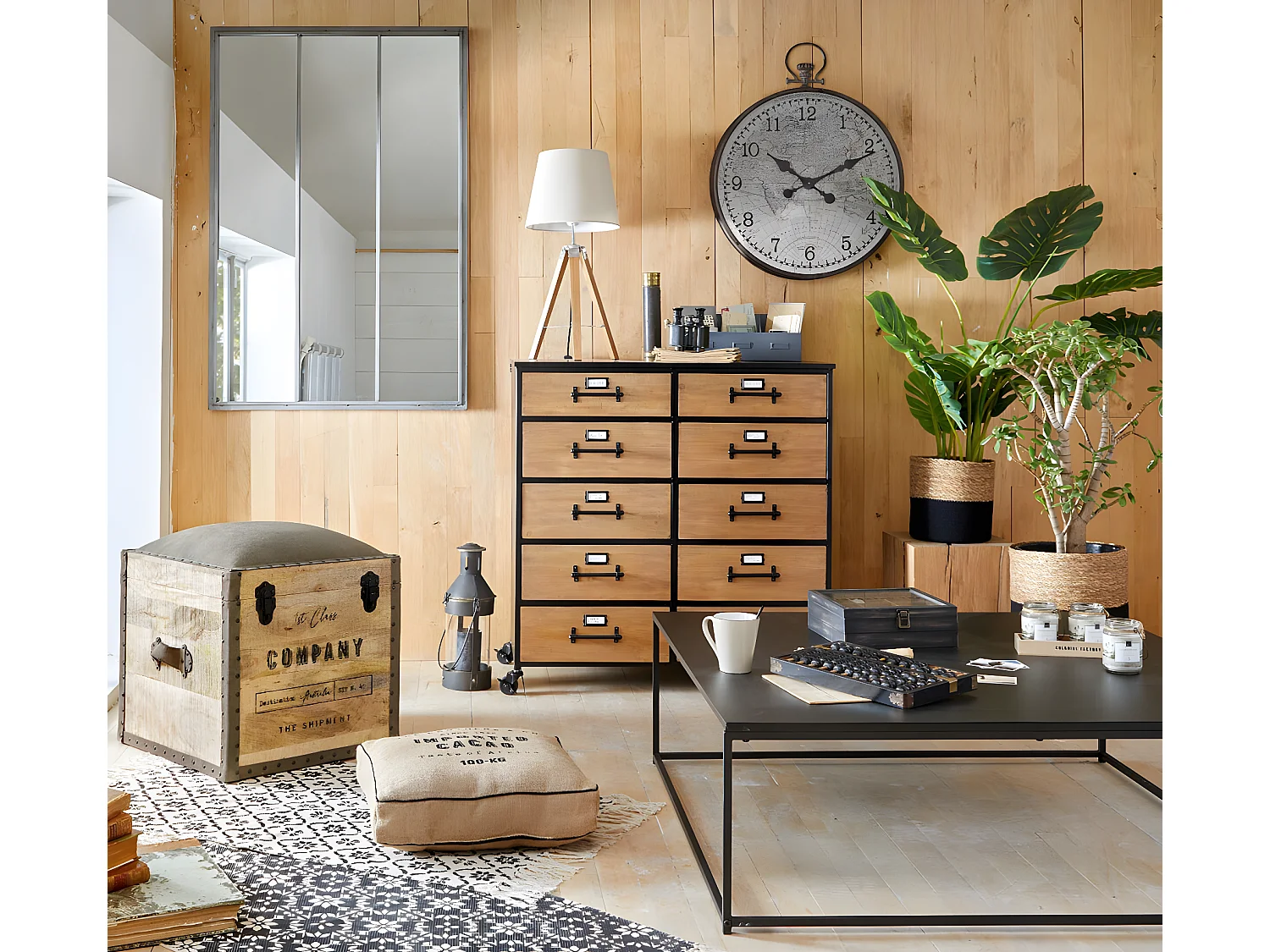 Malle / Pouf en bois de manguier coloris taupe - Longueur 45,5 x Profondeur 45,5 x Hauteur 49 cm