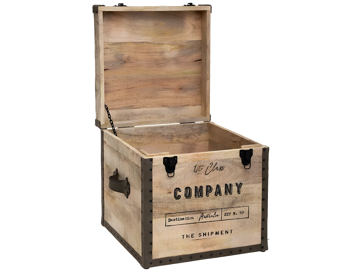 Malle / Pouf en bois de manguier coloris taupe - Longueur 45,5 x Profondeur 45,5 x Hauteur 49 cm