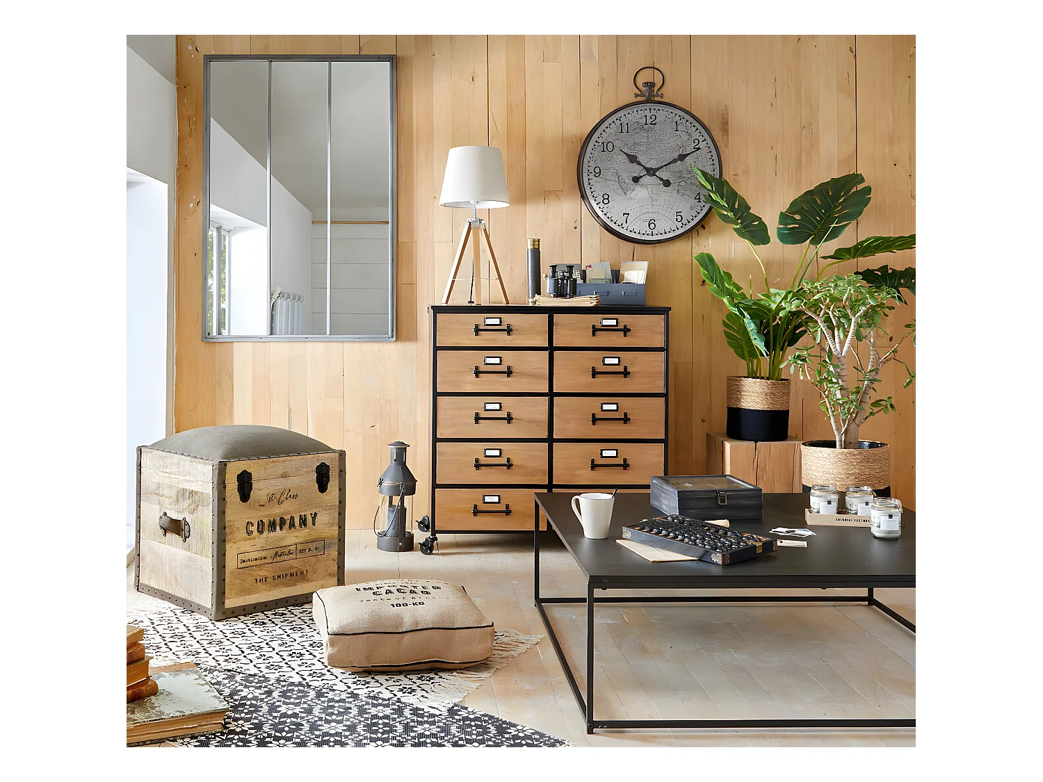 Malle / Pouf en bois de manguier coloris taupe - Longueur 45,5 x Profondeur 45,5 x Hauteur 49 cm
