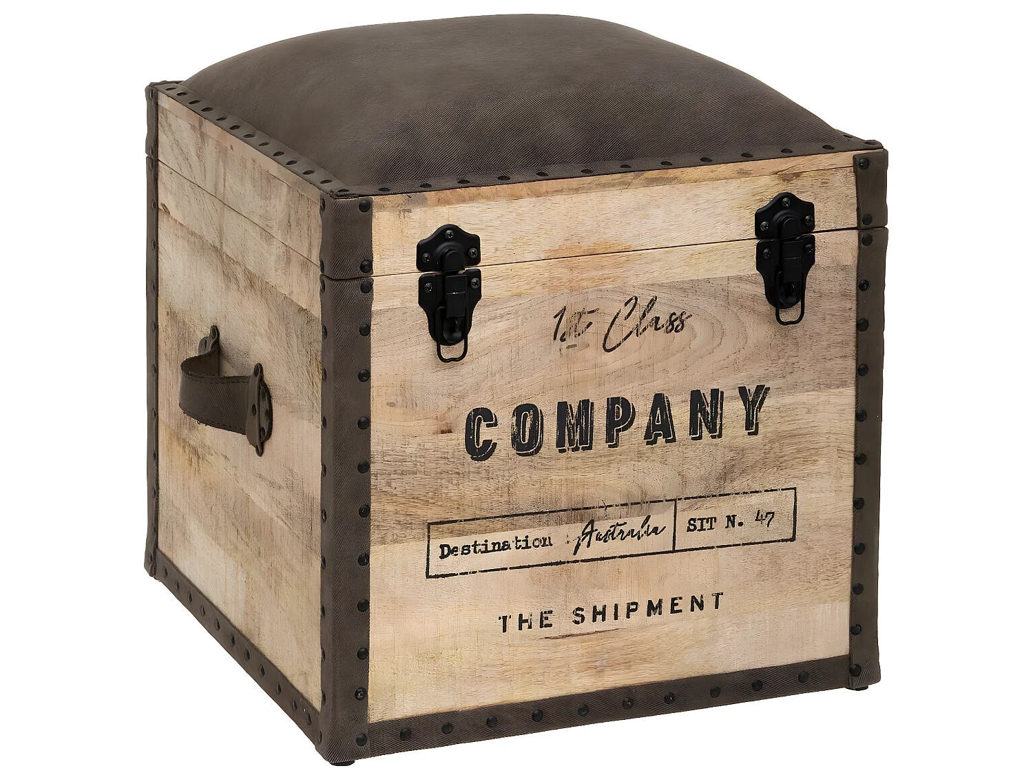 Malle / Pouf en bois de manguier coloris taupe - Longueur 45,5 x Profondeur 45,5 x Hauteur 49 cm