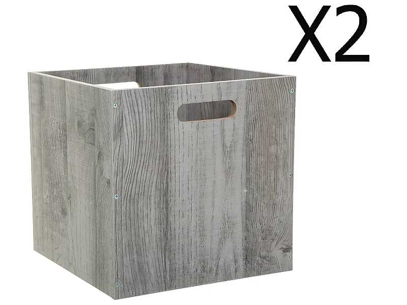 Lot de 2 Boites de rangement en bois Gris - L. 30.5 x P. 30.5 x H. 30.5 cm