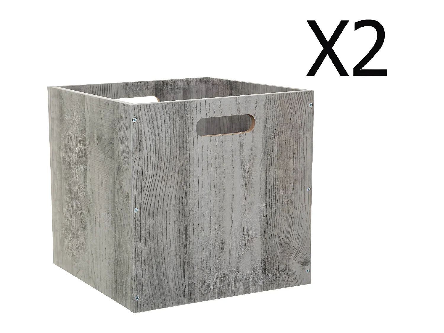 Lot de 2 Boites de rangement en bois Gris - L. 30.5 x P. 30.5 x H. 30.5 cm