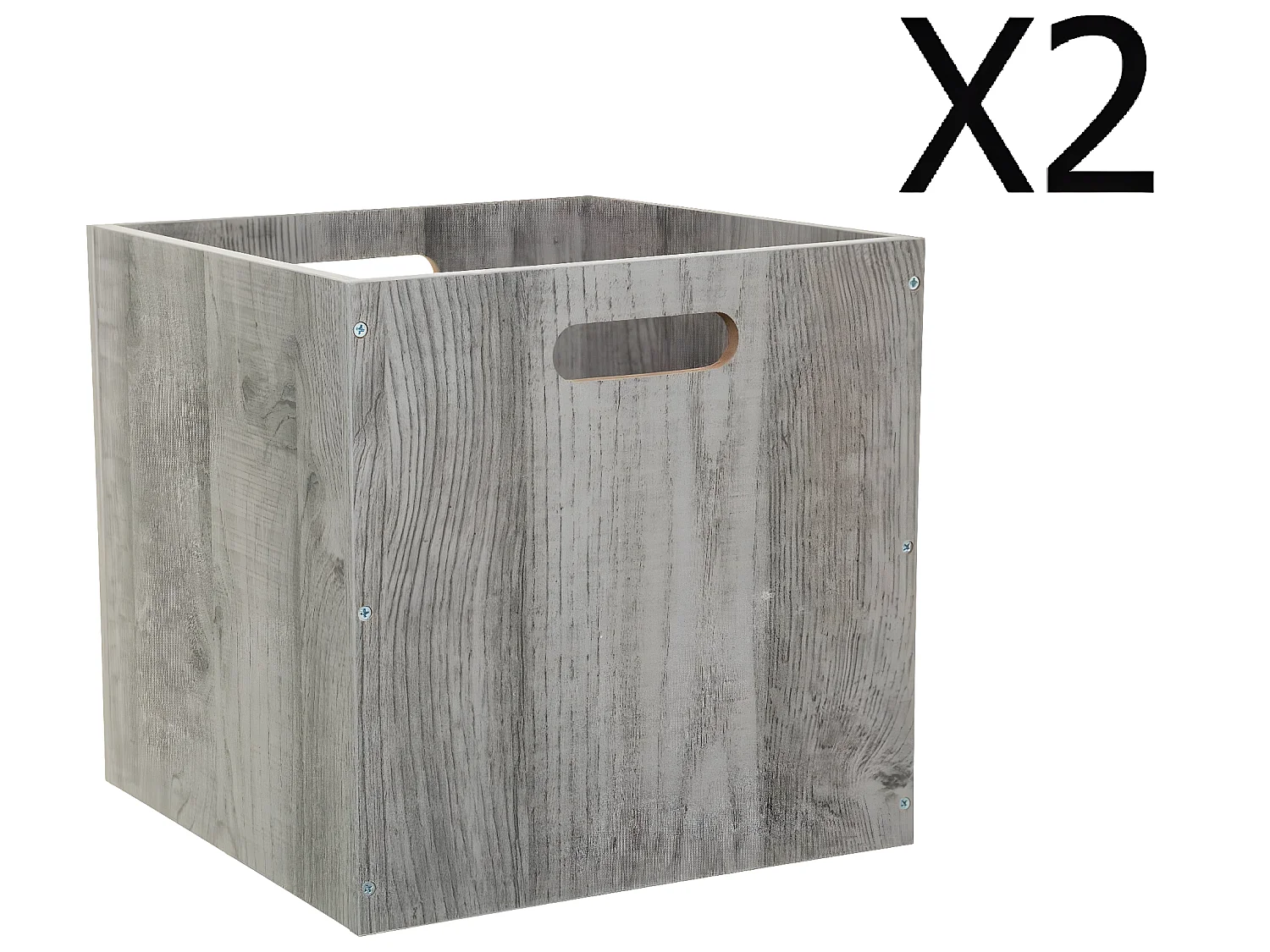 Lot de 2 Boites de rangement en bois Gris - L. 30.5 x P. 30.5 x H. 30.5 cm