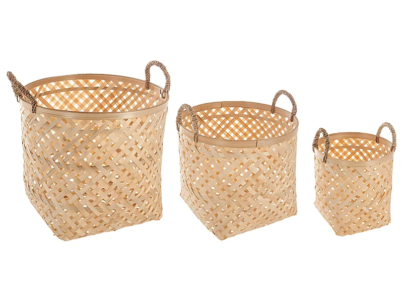 Set de 3 Paniers Ronds en bambou naturel