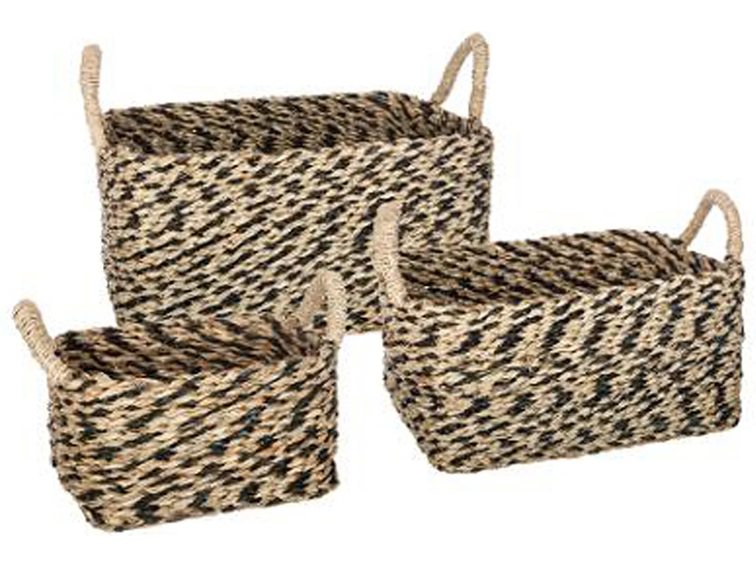 Lot de 3 paniers de rangement à anses en osier coloris naturel et noir