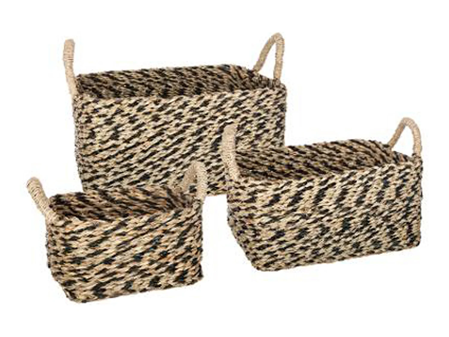Lot de 3 paniers de rangement à anses en osier coloris naturel et noir