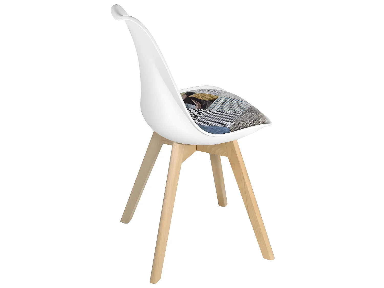 Juego de 2 sillas escandinavas, cojín de tela patchwork multicolor acolchado, asiento de plástico flexible, patas de madera LAO (floral)