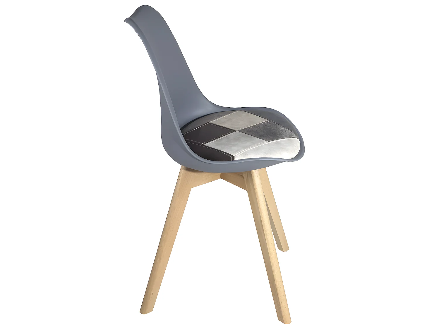 Lot 2 chaises scandinaves coussin simili cuir patchwork rembourré pieds bois LAO (Gris bleu)