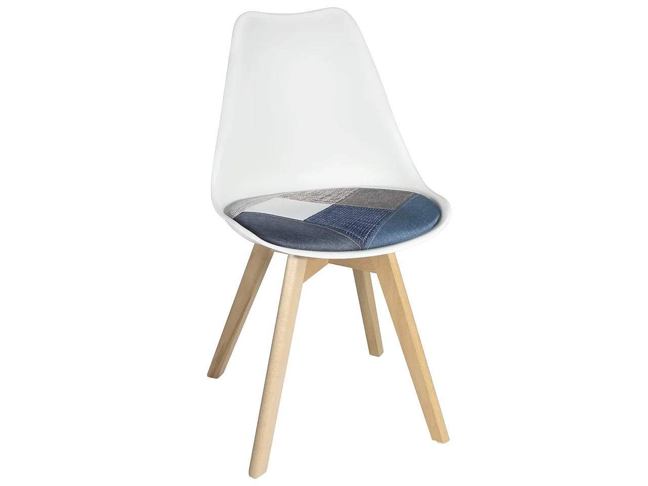 Lot 2 chaises scandinaves coussin tissu patchwork rembourré pieds bois LAO (Bleu)