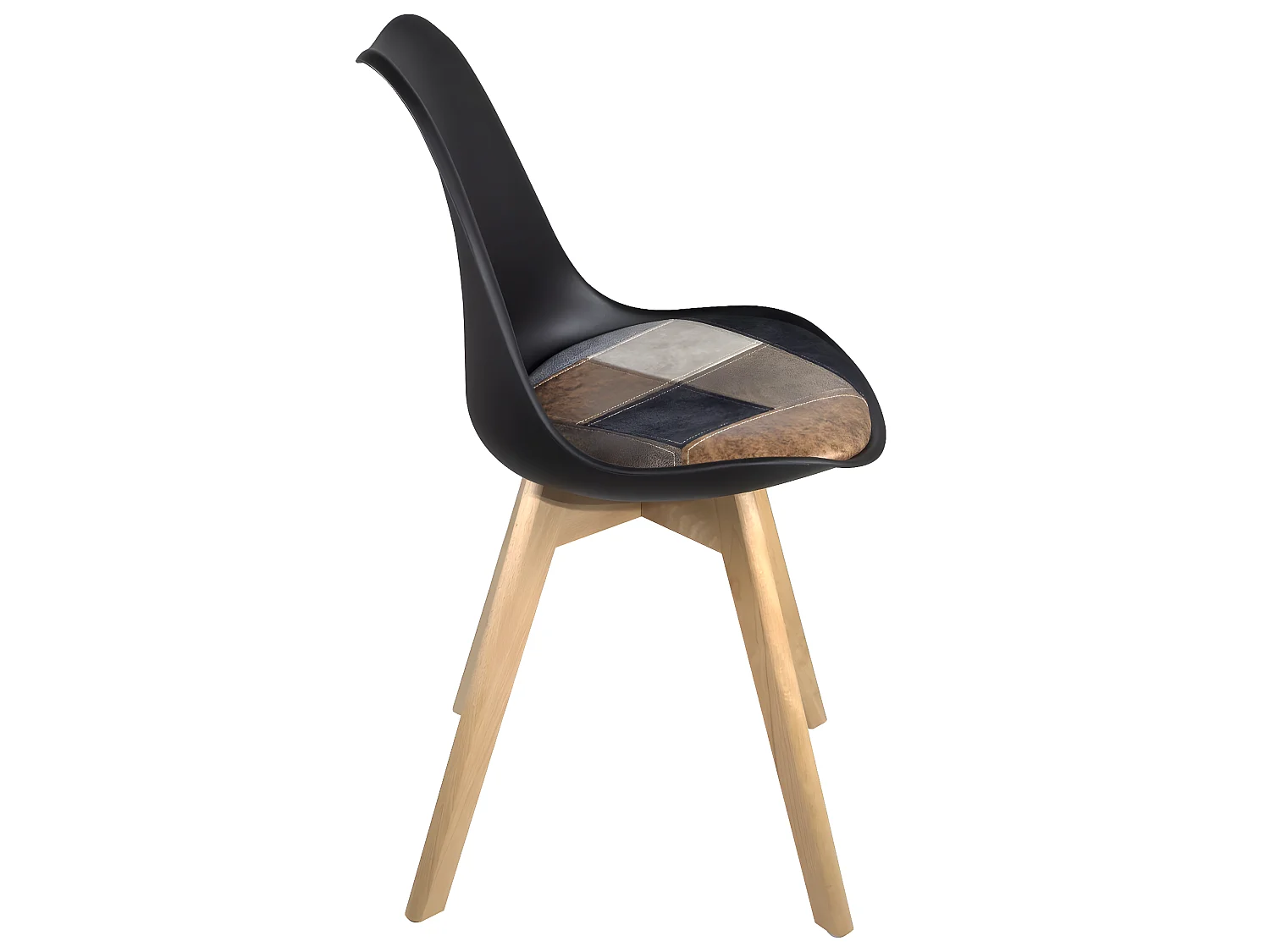 Lote de 2 sillas escandinavas, cojín de cuero sintético patchwork multicolor, asiento de plástico flexible, patas de madera LAO (marrón)