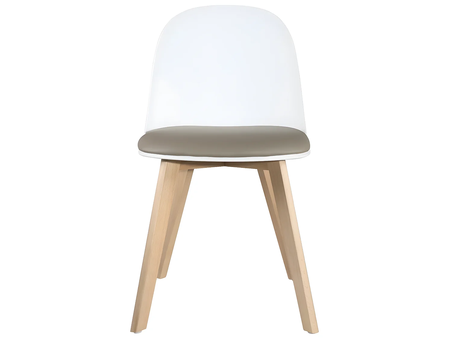 Juego de 2 sillas escandinavas para cocina, patas de madera de haya clara, cojín de cuero sintético acolchado UFI (blanco gris)