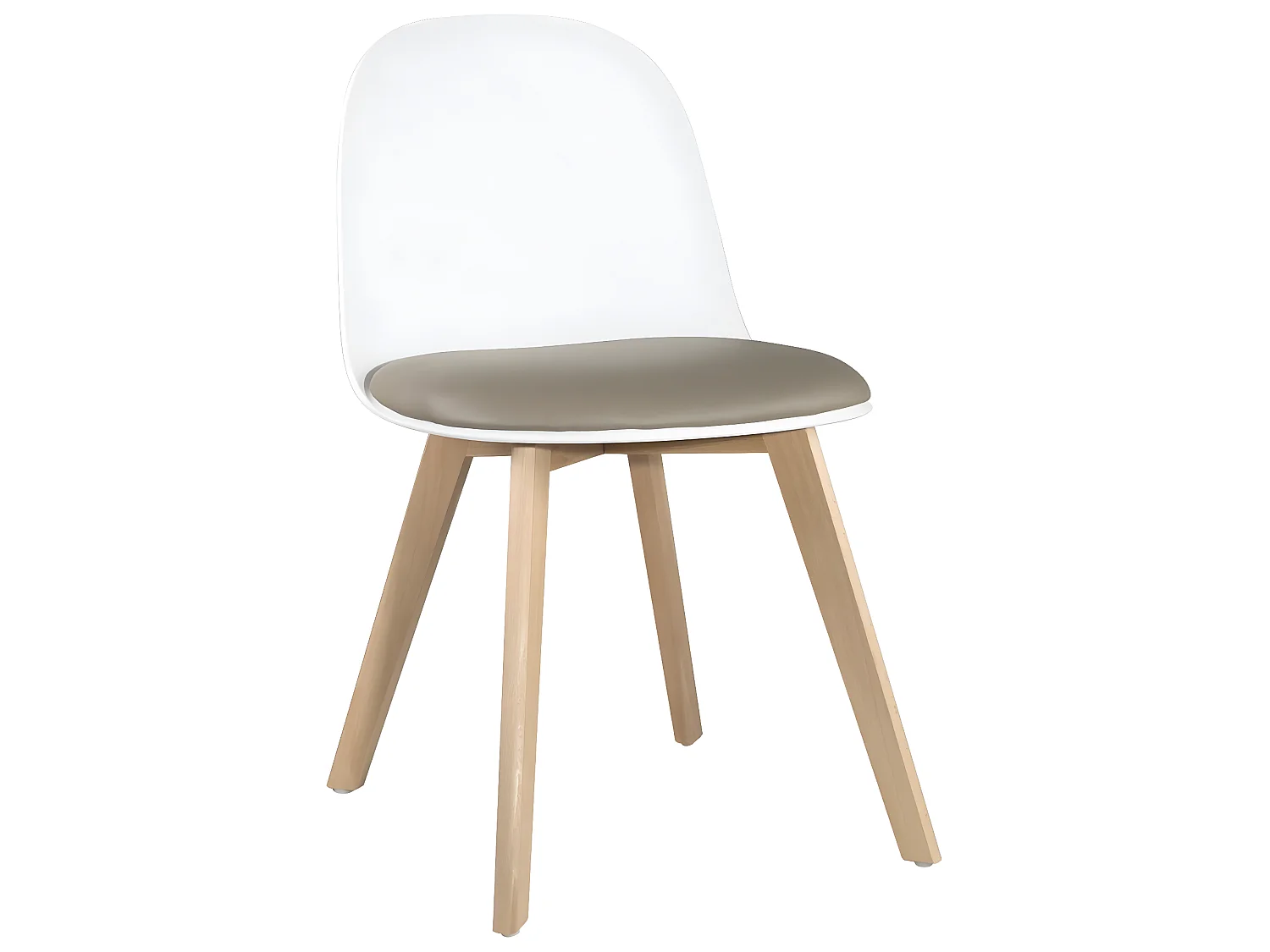 Juego de 2 sillas escandinavas para cocina, patas de madera de haya clara, cojín de cuero sintético acolchado UFI (blanco gris)