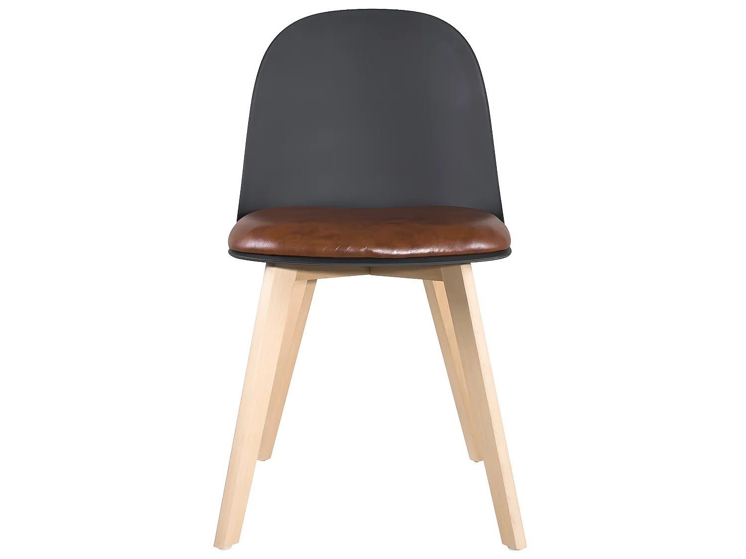 Lot 2 chaises cuisine scandinaves pieds bois clair coussin simili cuir rembourré UFI (noir-marron)