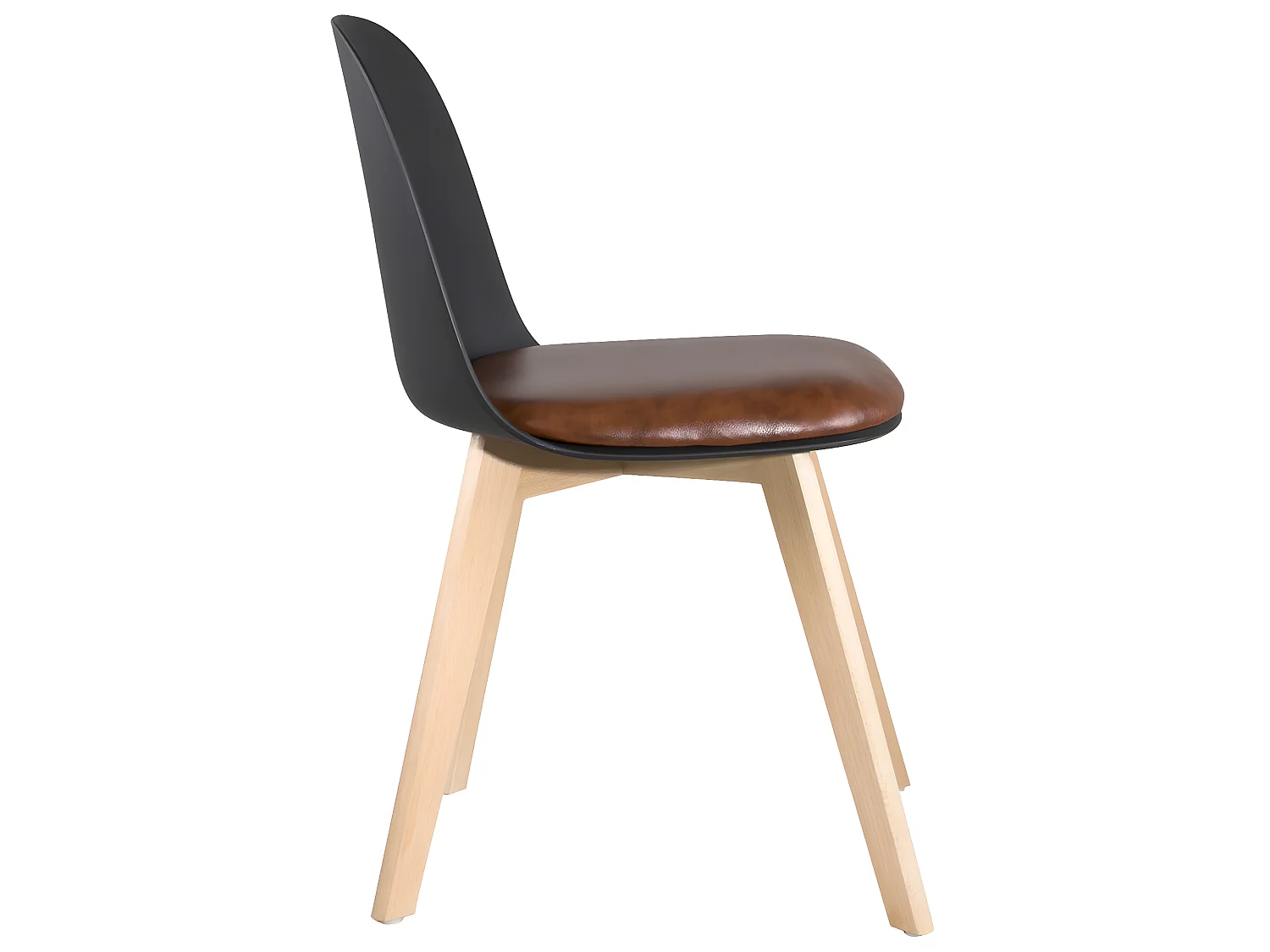 Lot 2 chaises cuisine scandinaves pieds bois clair coussin simili cuir rembourré UFI (noir-marron)