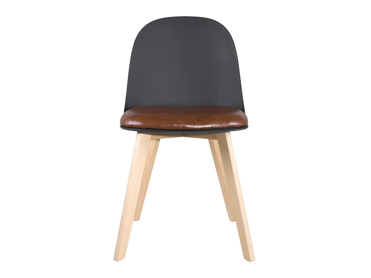 Lote de 2 sillas de cocina escandinavas, patas de madera de haya clara, cojín de cuero sintético acolchado UFI (negro-marrón)