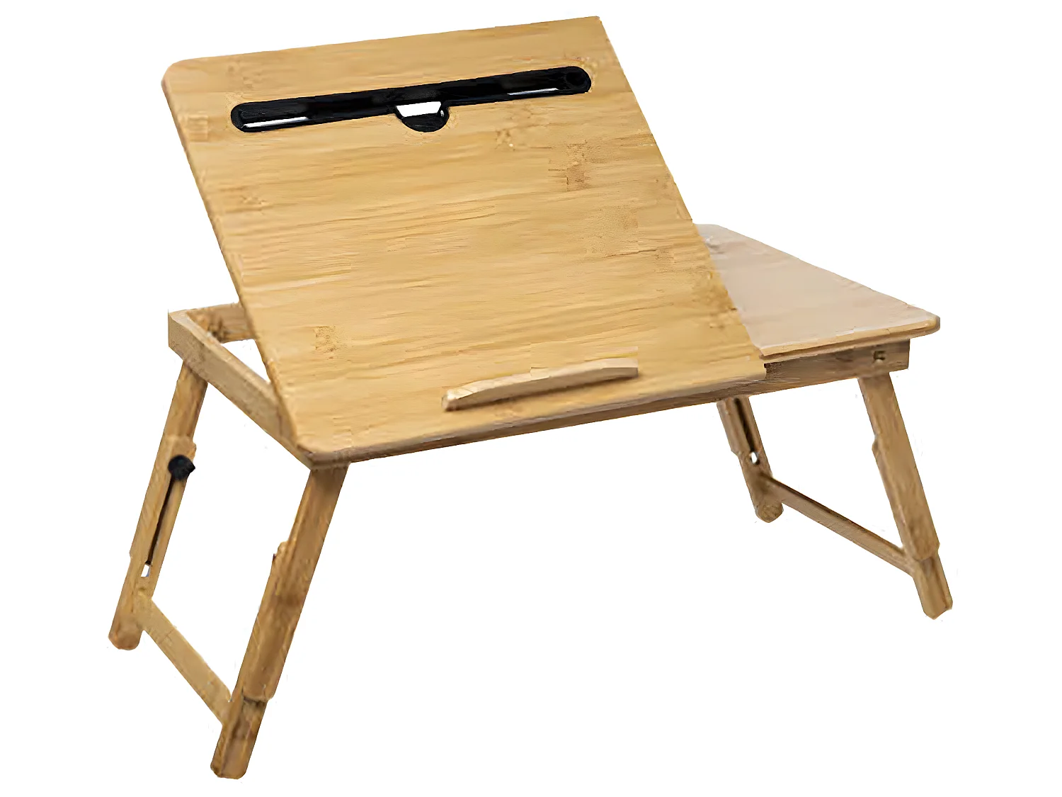 Plateau repas rectangle en bambou coloris naturel avec pieds en métal noir.