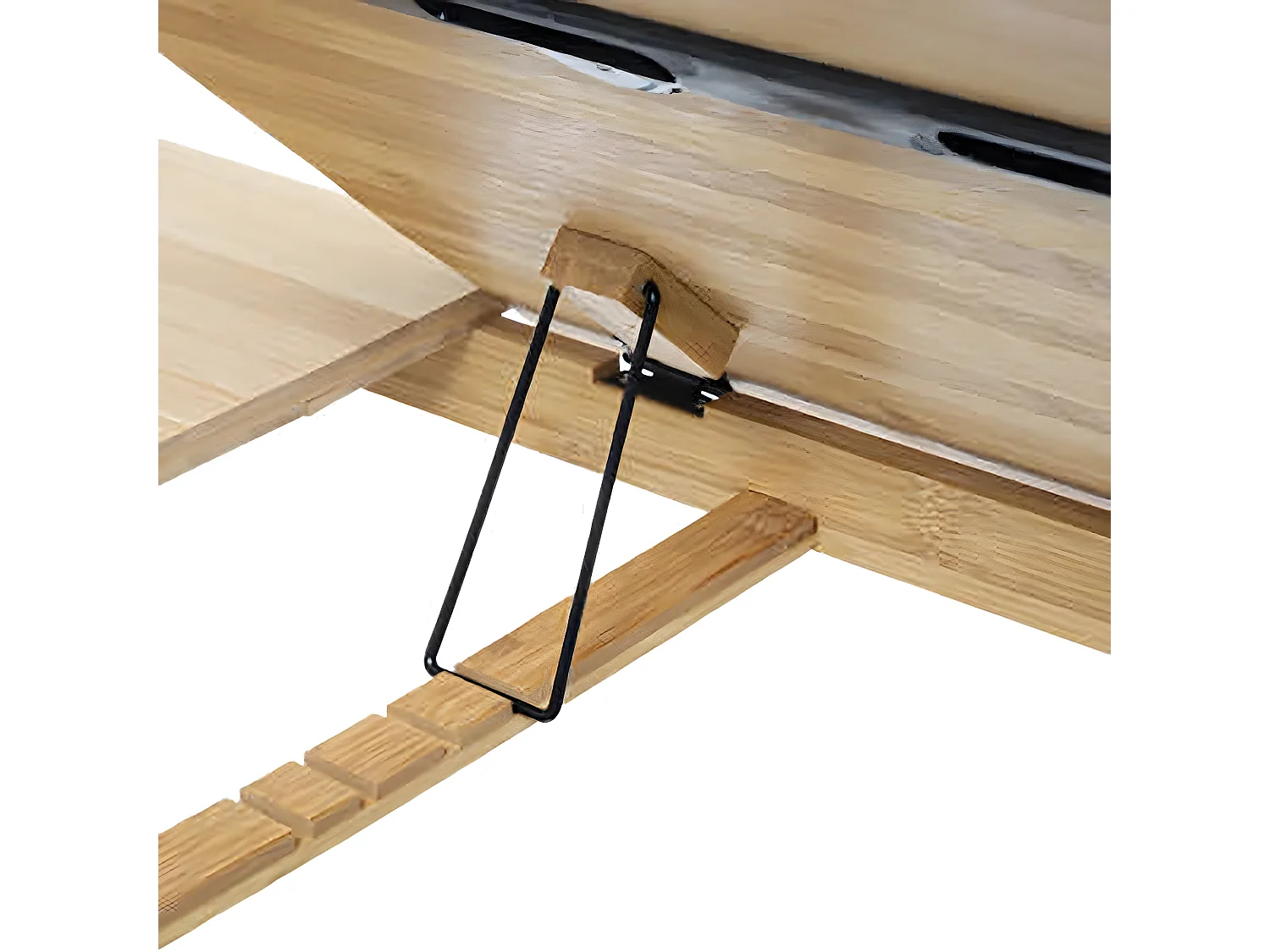 Plateau repas rectangle en bambou coloris naturel avec pieds en métal noir.