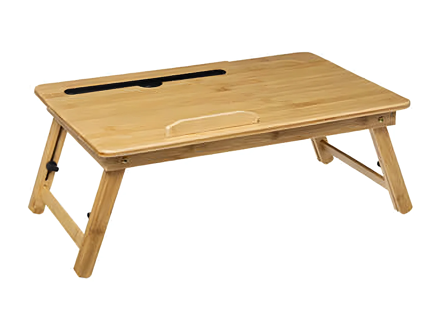 Plateau repas rectangle en bambou coloris naturel avec pieds en métal noir.