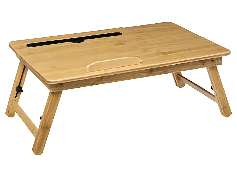 Plateau repas rectangle en bambou coloris naturel avec pieds en métal noir.