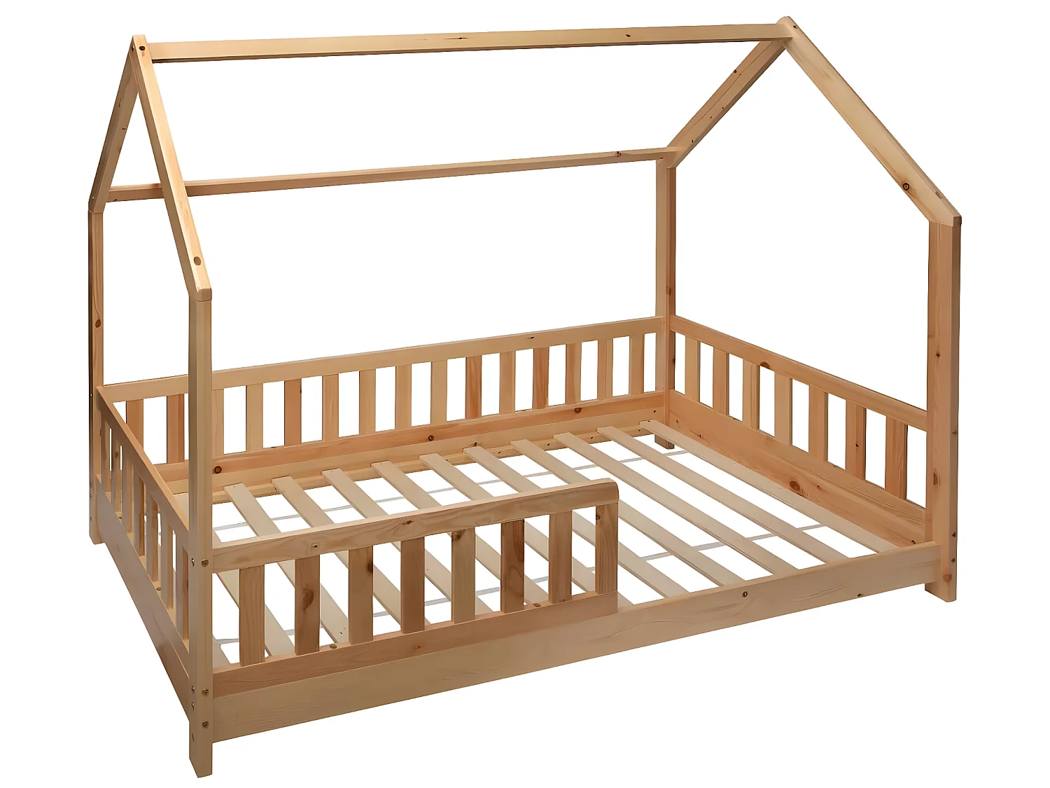 Lit cabane enfant en bois coloris beige ficelle - Longueur 195 x Profondeur 98,2 x Hauteur 145,7 cm