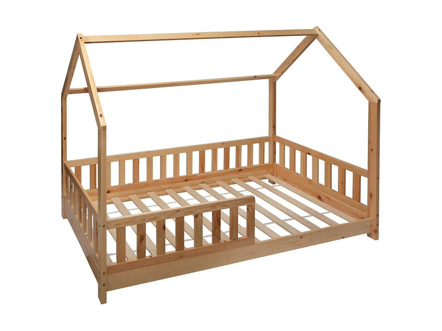 Lit cabane enfant en bois coloris beige ficelle - Longueur 195 x Profondeur 98,2 x Hauteur 145,7 cm