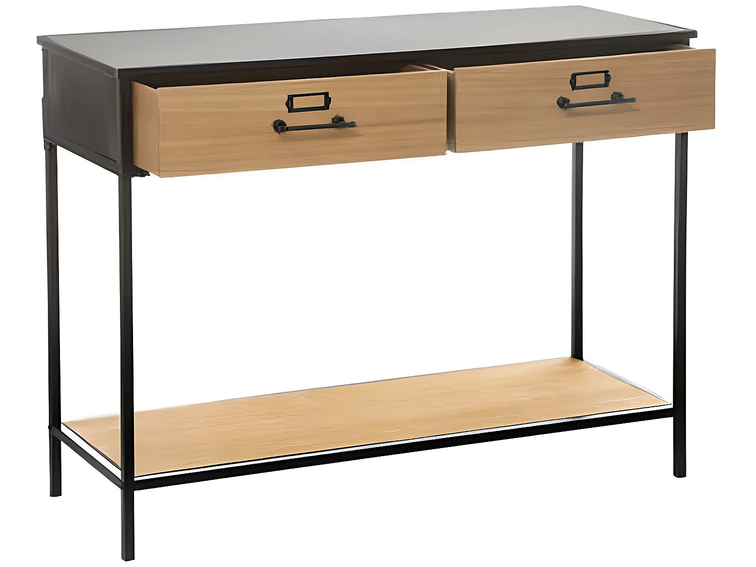 Console en bois et métal coloris naturel /noir - longueur 112 x profondeur 38 x hauteur 84,5 cm