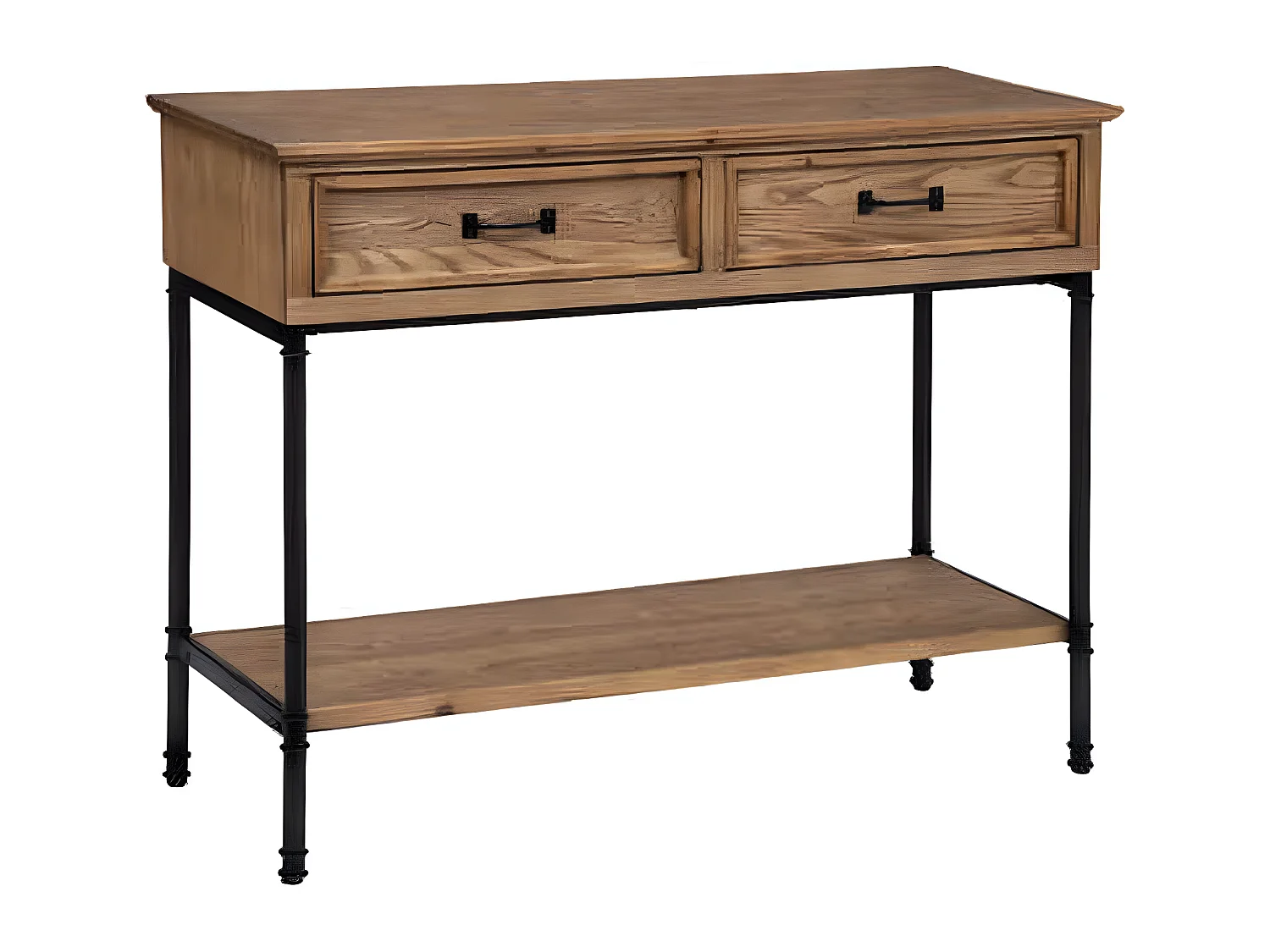 Console avec 2 tiroirs en bois / fer coloris marron - Longueur 110 x Profondeur 40 x Hauteur 85 cm